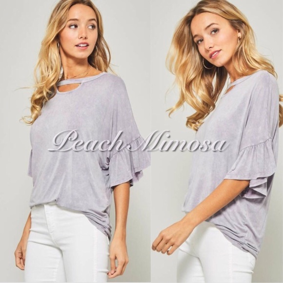 Tops - Last 2! Mineral wash ruffle sleeve top